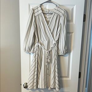 Calvin Klein Gray Striped Long Sleeve Dress